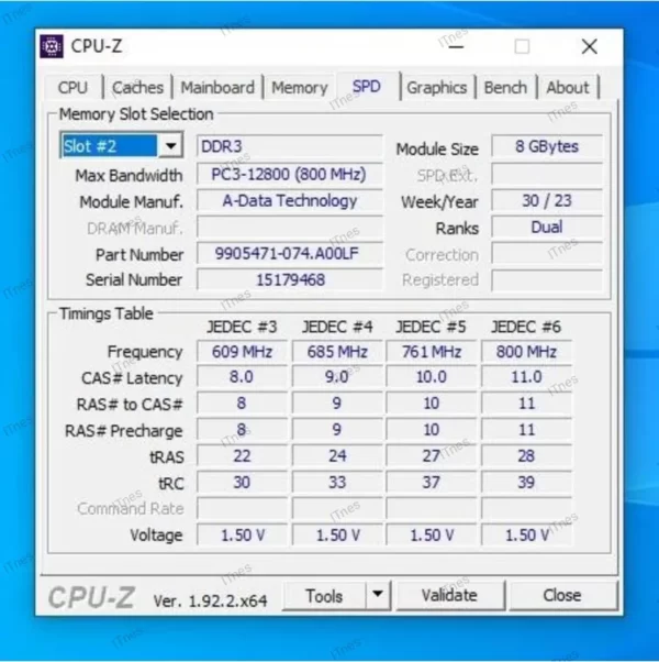 CPU-Z رم کامپیوتر 8GB DDR3 1600mhz کینگستون
